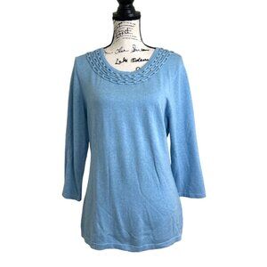 J. Mclaughlin Women's Sweater Cotton Modal Neck Detail Blue Size L